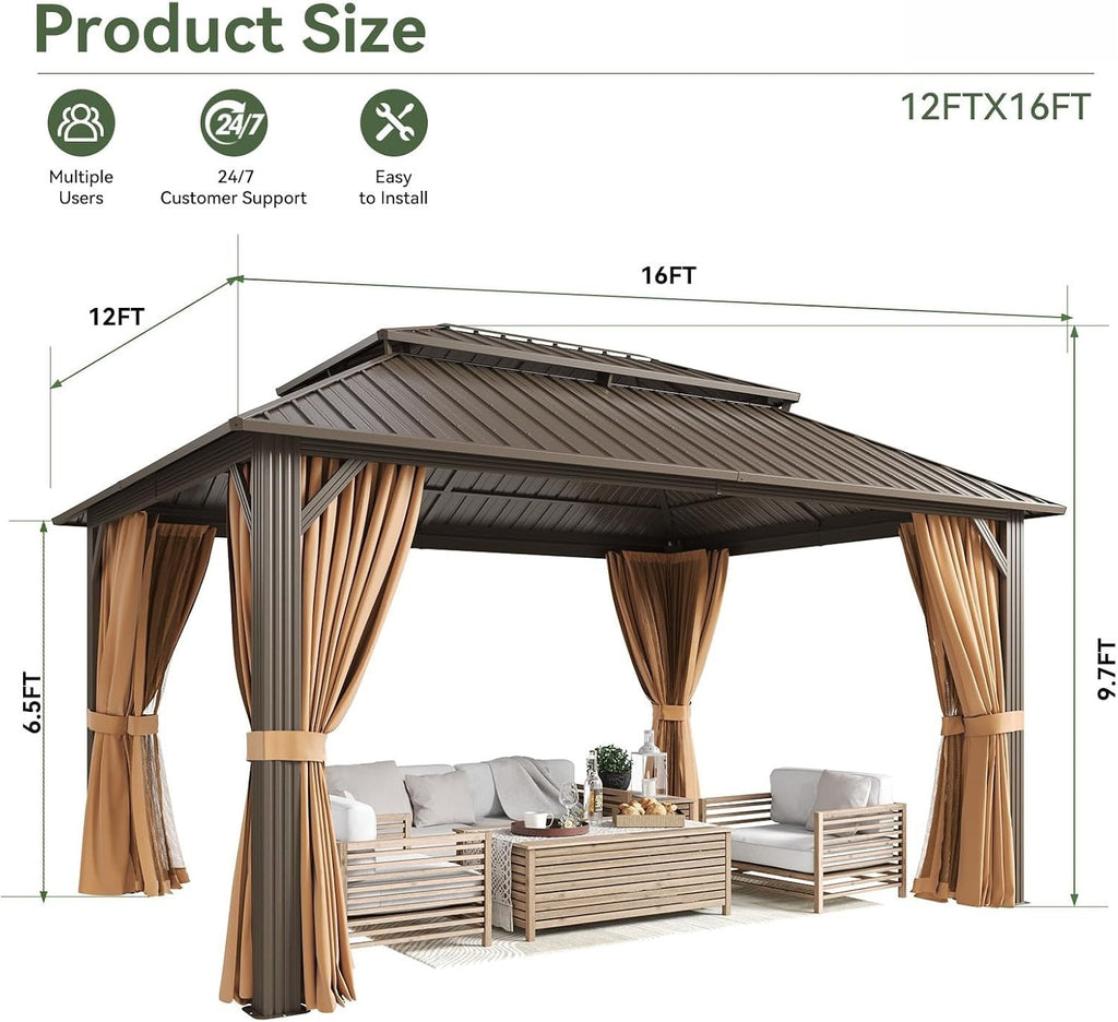 Steel Hardtop Brown Outdoor Gazebo