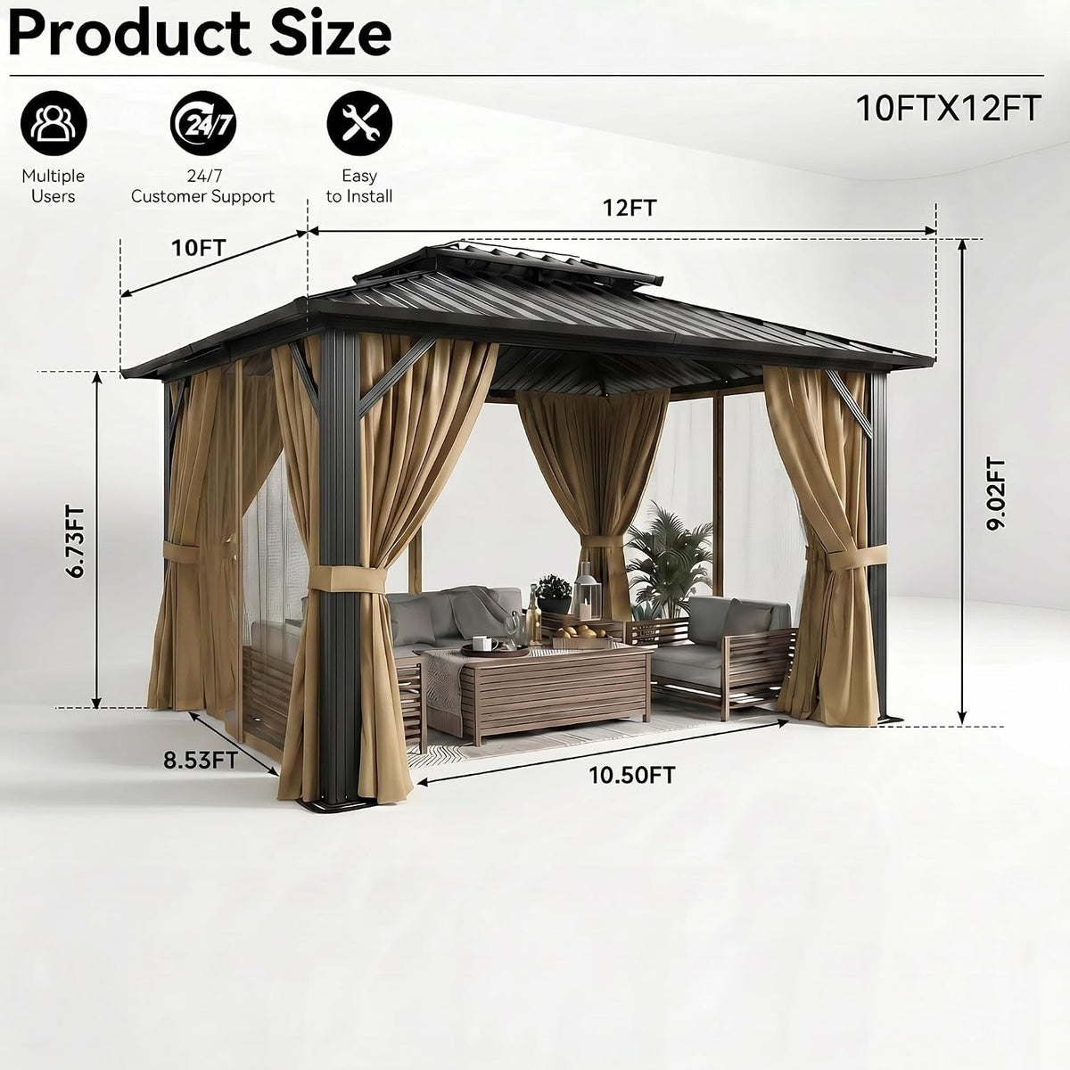 Steel Hardtop Brown Outdoor Gazebo