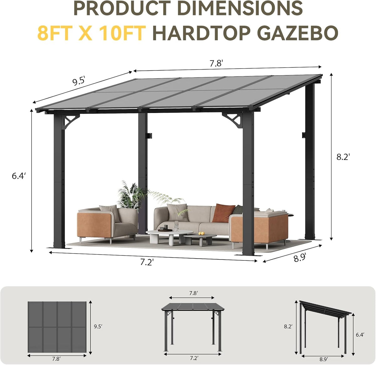 Sloped Roof Black Patio Gazebo