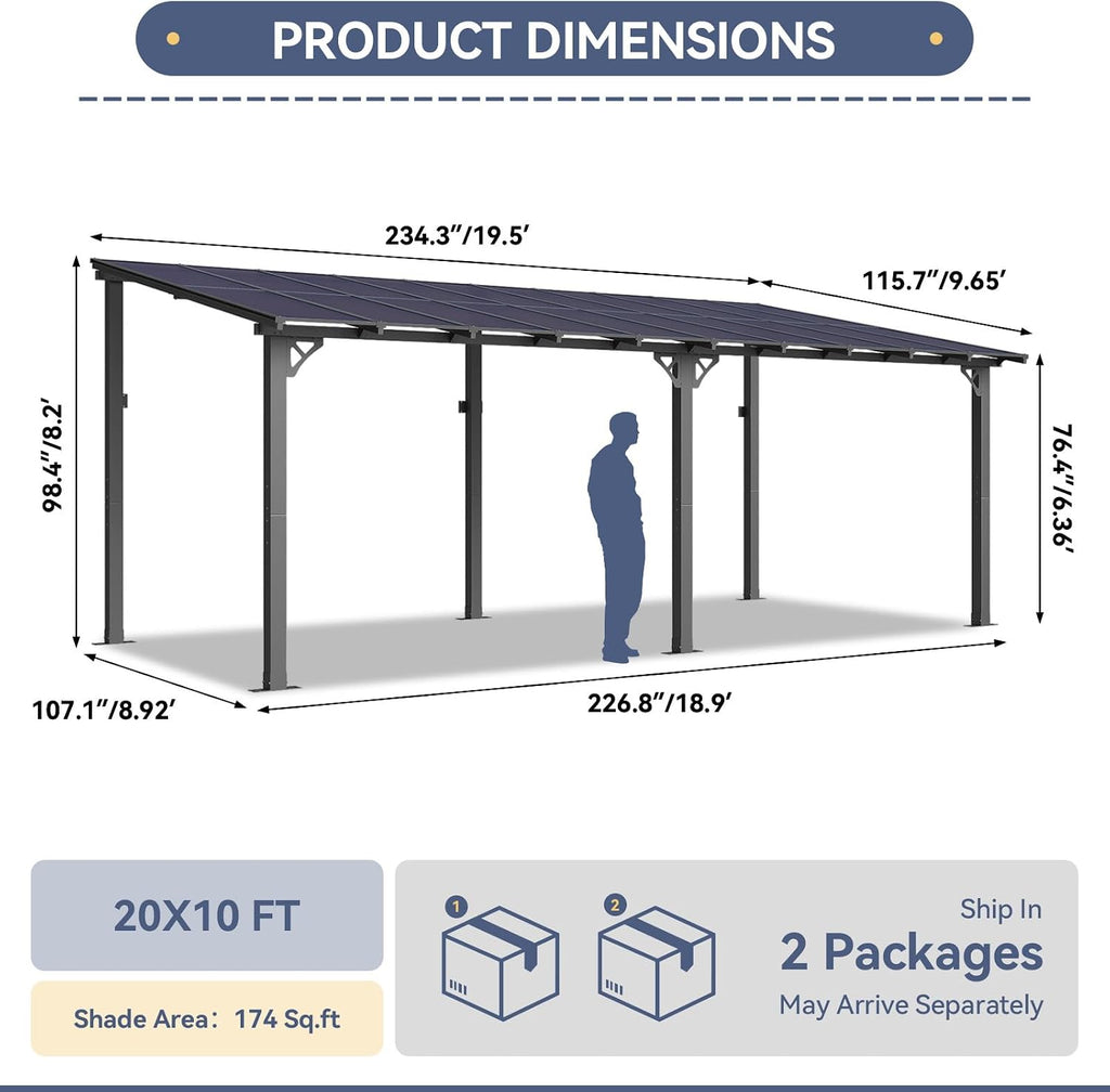 Metal Lean-To Outdoor Gazebo Pergola