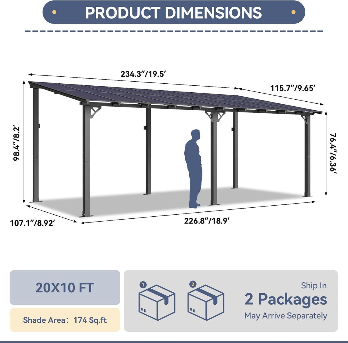 Metal Lean-To Outdoor Gazebo Pergola