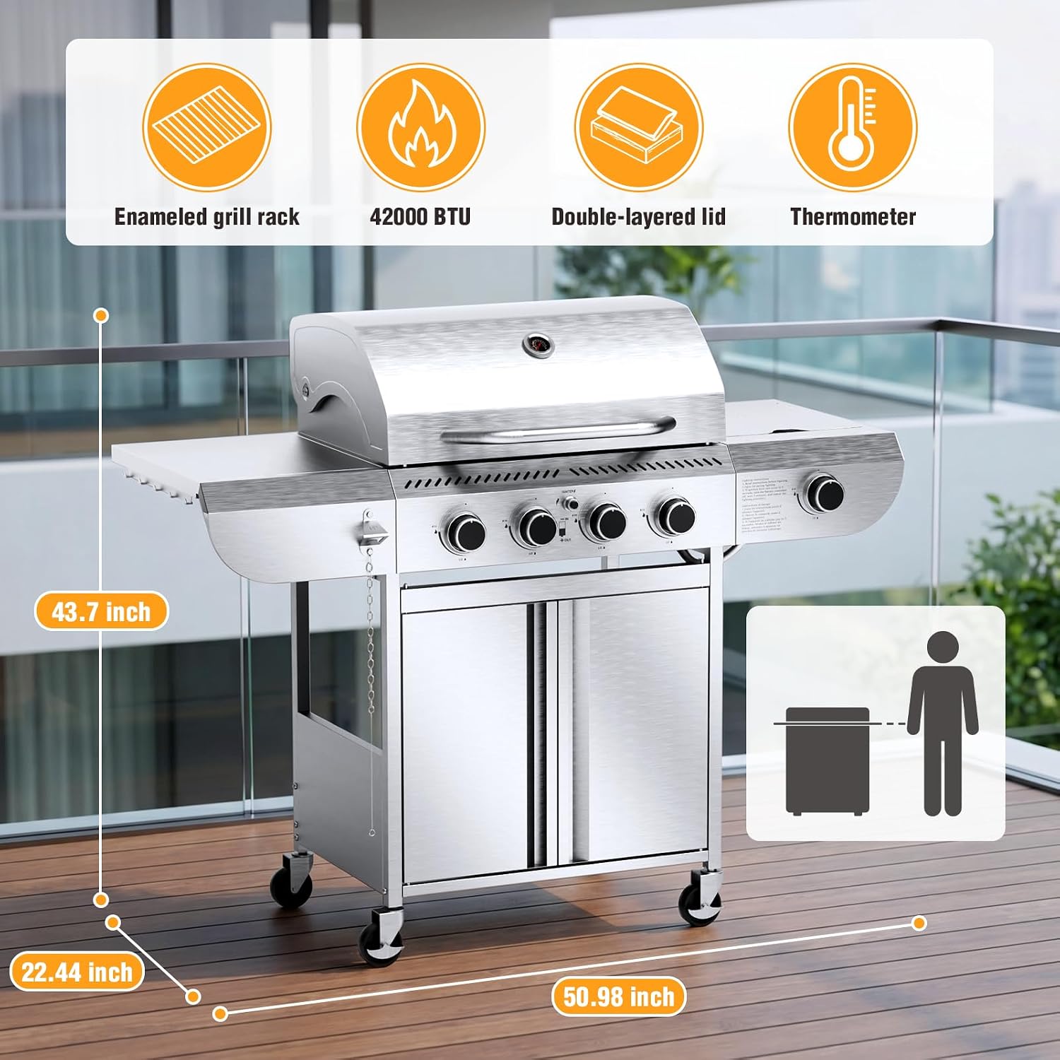 4 Burner Stainless Steel Propane Grill