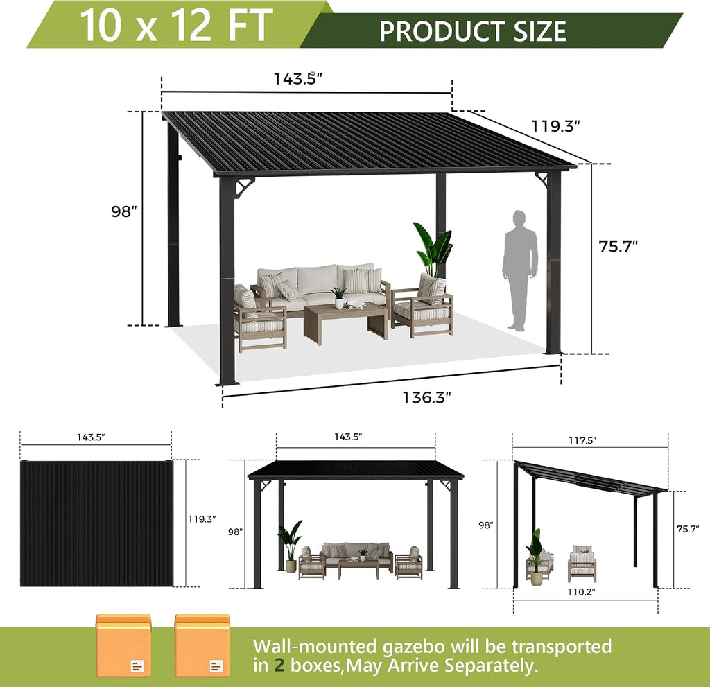 Black Metal Lean-To Patio Gazebo