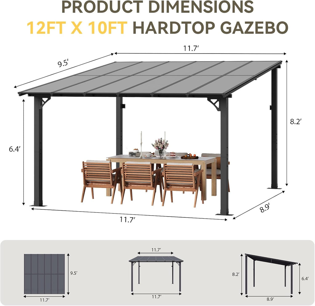 Sloped Roof Black Patio Gazebo