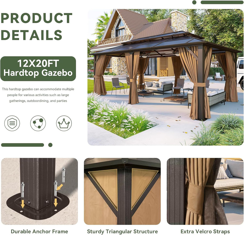Polycarbonate Hardtop Gazebo Brown