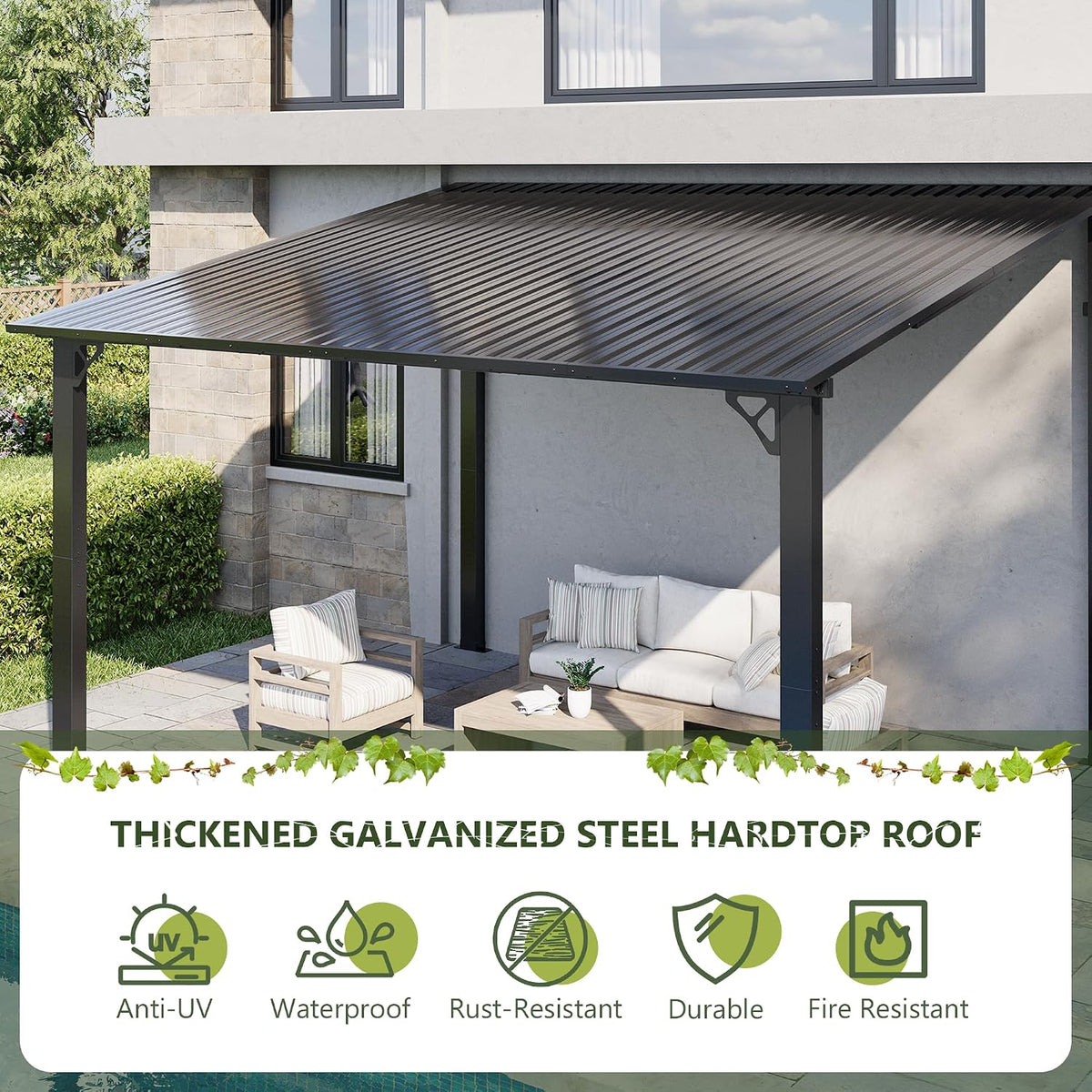 Black Metal Lean-To Patio Gazebo