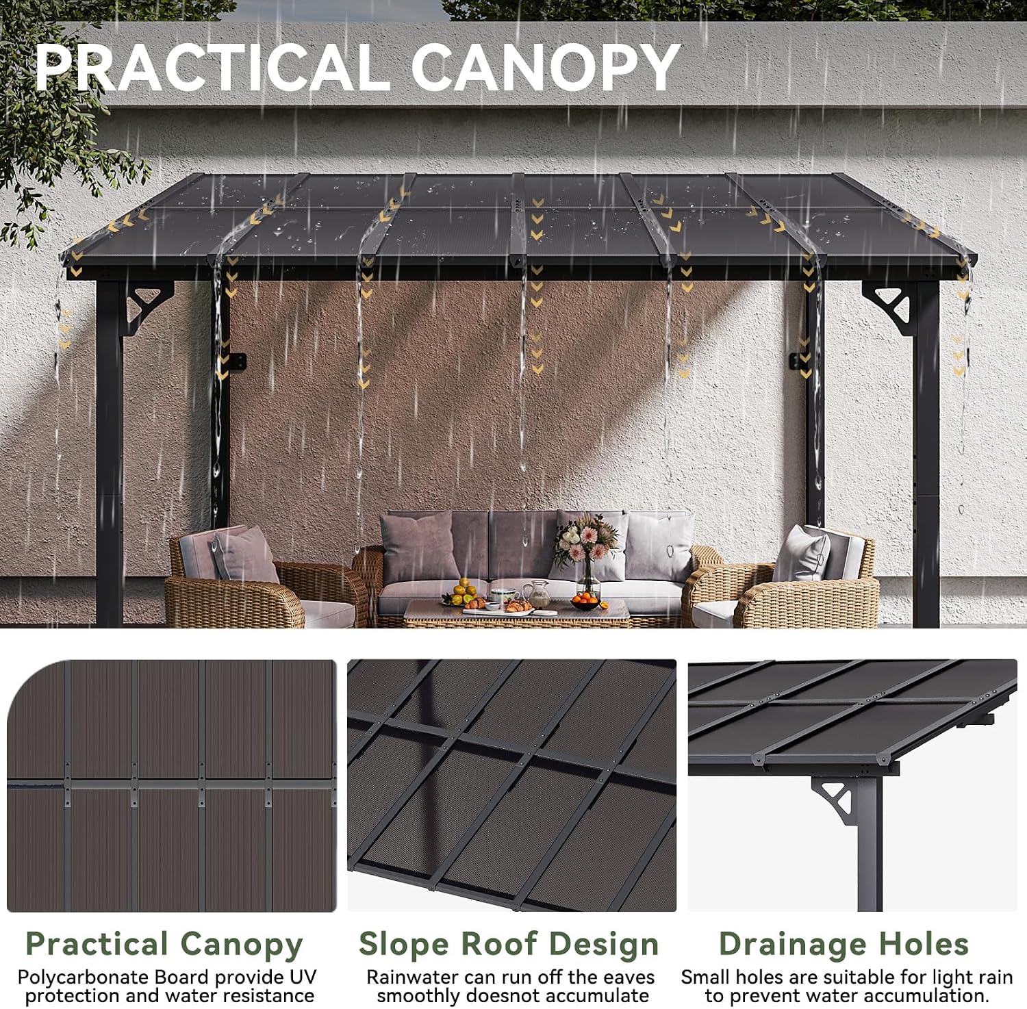 Sloped Roof Black Patio Gazebo