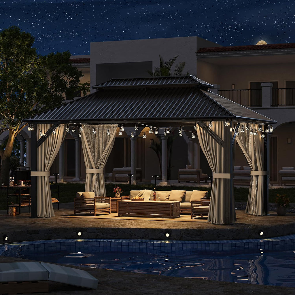Aluminum Hardtop Gazebo Curtained