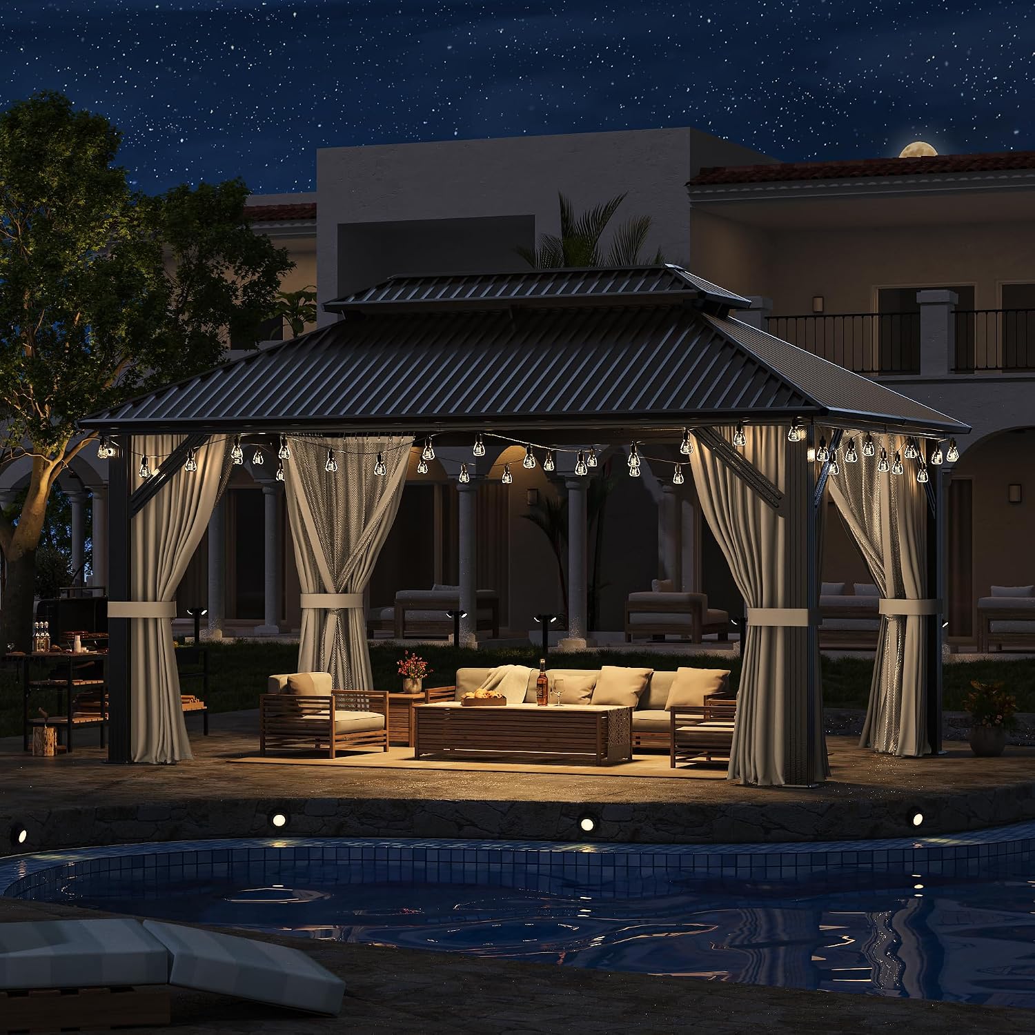 Aluminum Hardtop Gazebo Curtained