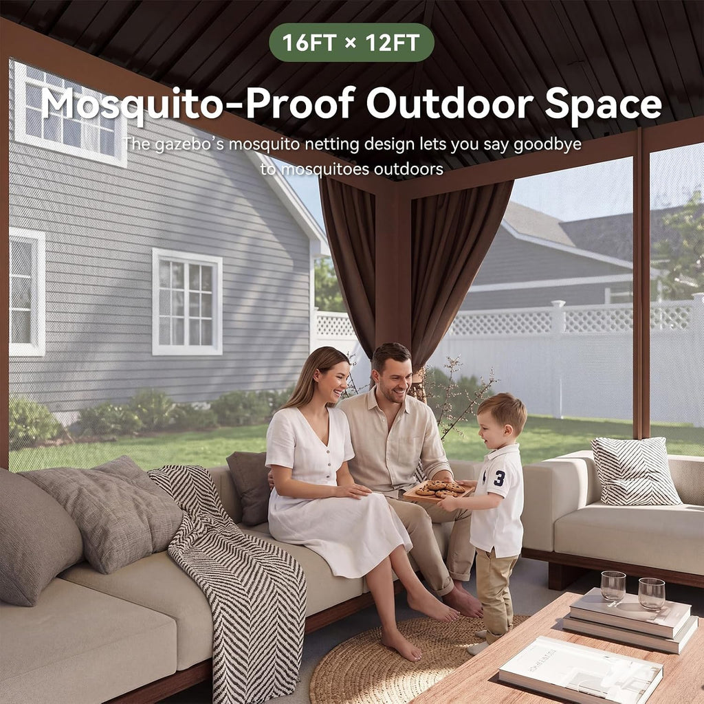 Steel Hardtop Brown Outdoor Gazebo
