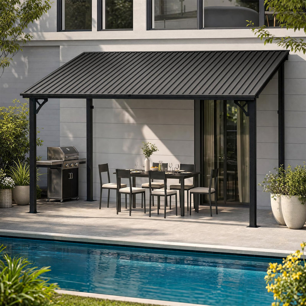 Steel Hardtop Lean-To Patio Gazebo