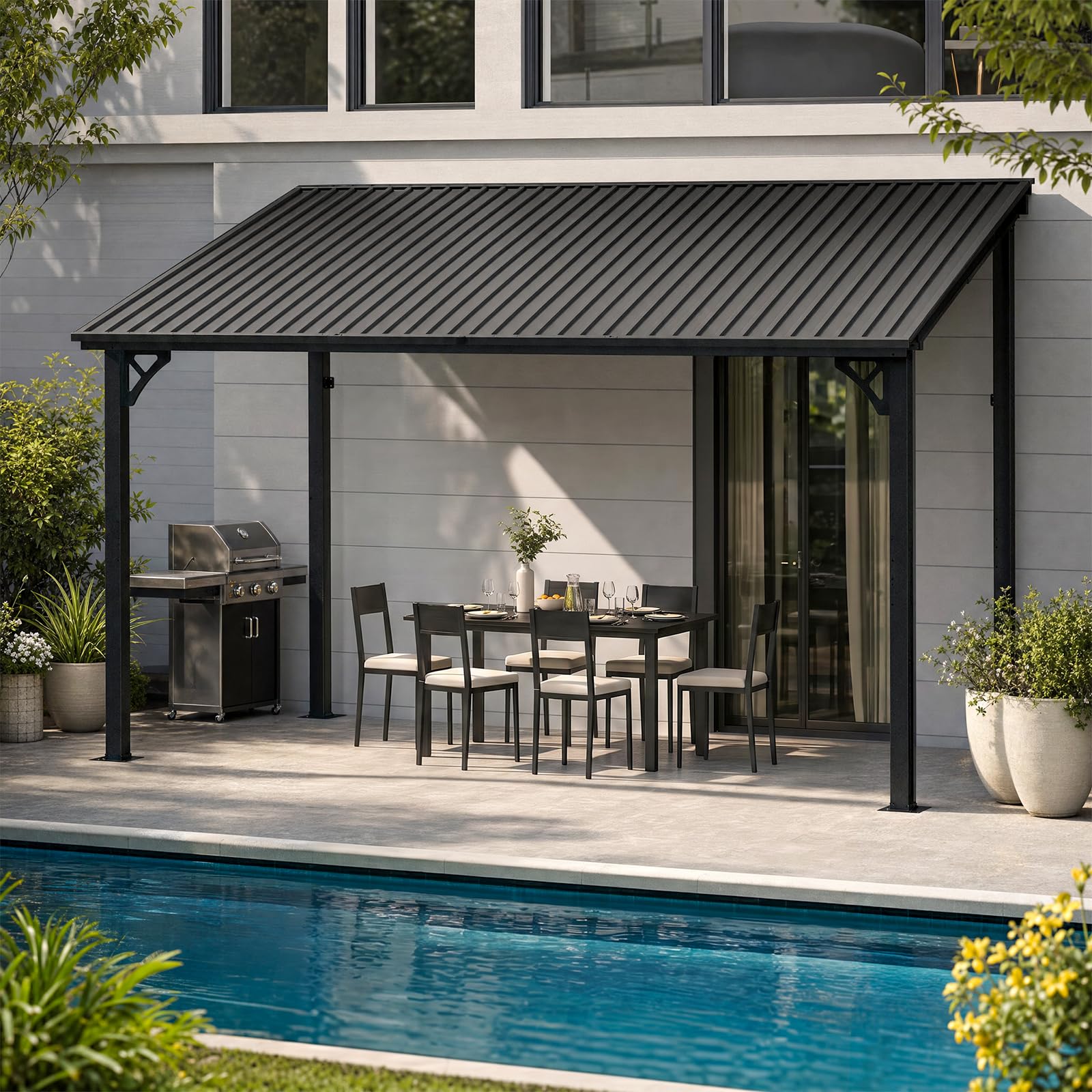 Steel Hardtop Lean-To Patio Gazebo