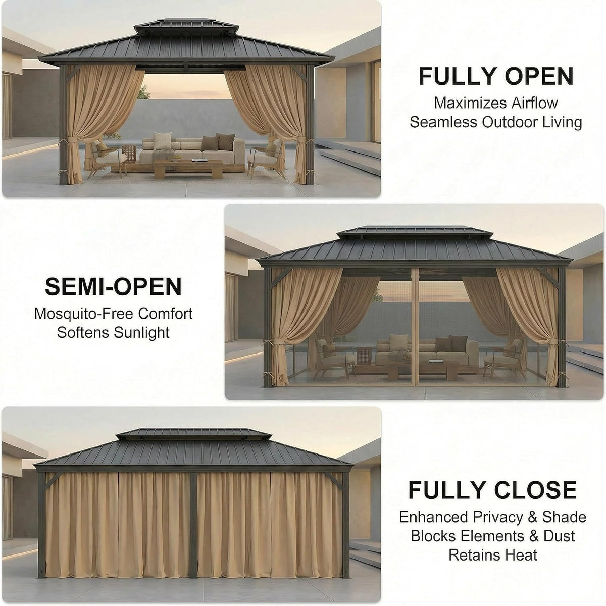 Steel Hardtop Brown Outdoor Gazebo
