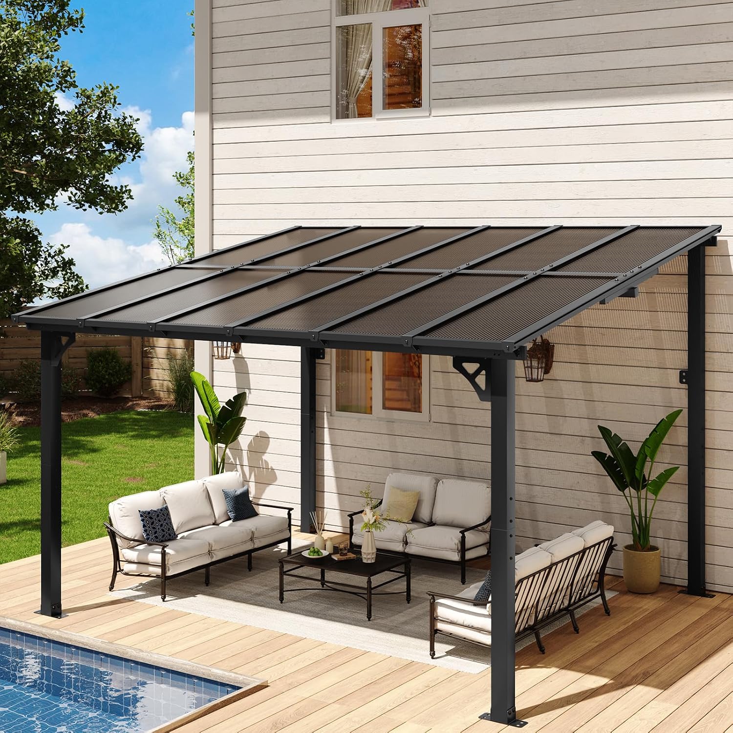 Sloped Roof Black Patio Gazebo