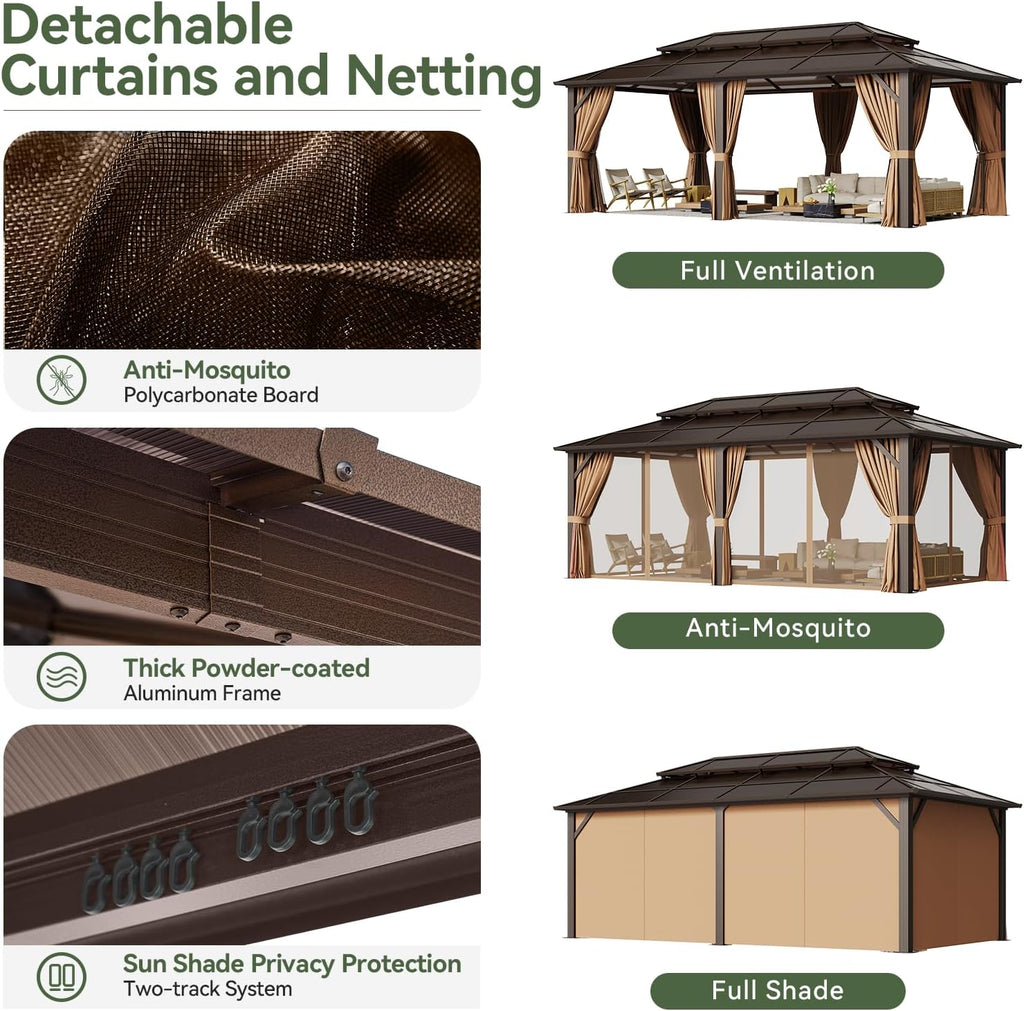 Polycarbonate Hardtop Gazebo Brown