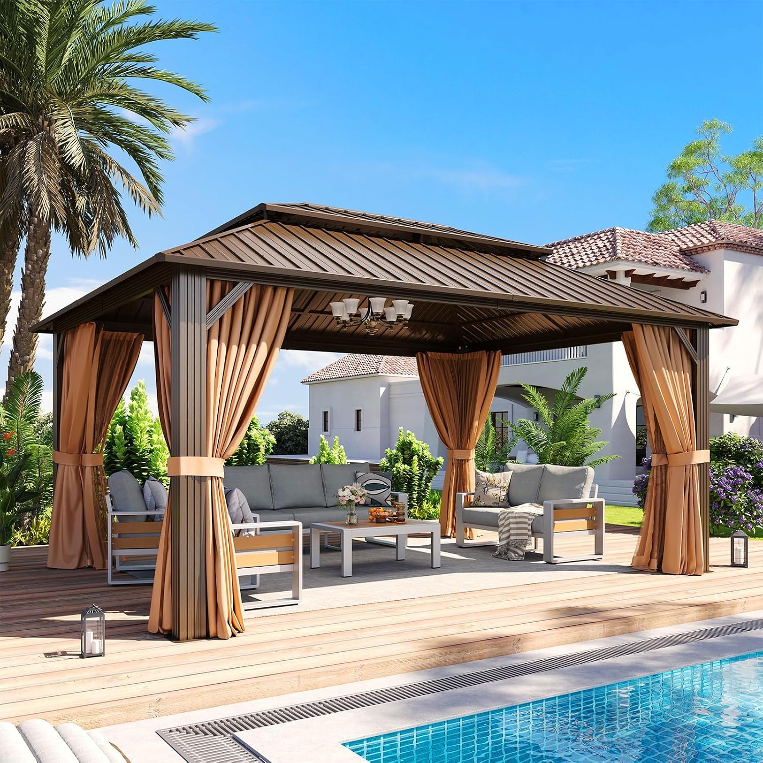 Steel Hardtop Brown Outdoor Gazebo