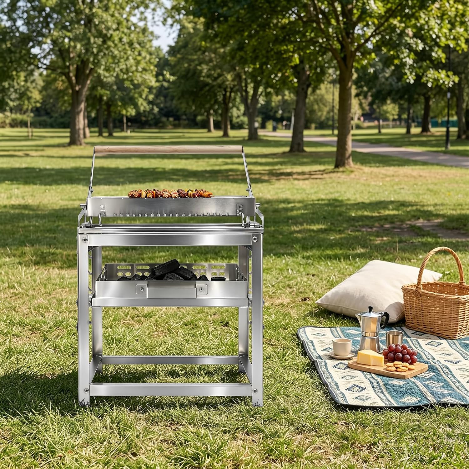 Rotatable Outdoor Charcoal BBQ Grill