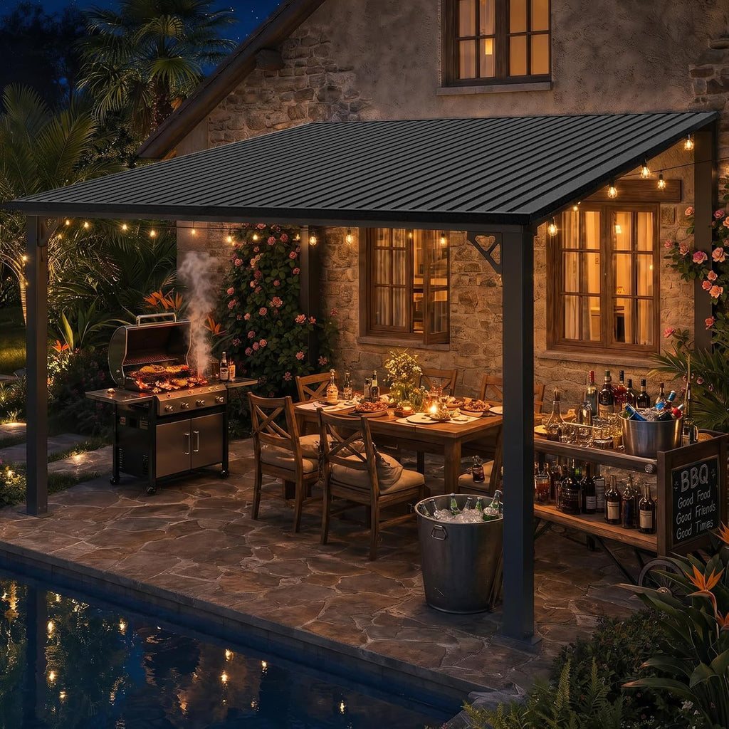 Steel Hardtop Lean-To Patio Gazebo