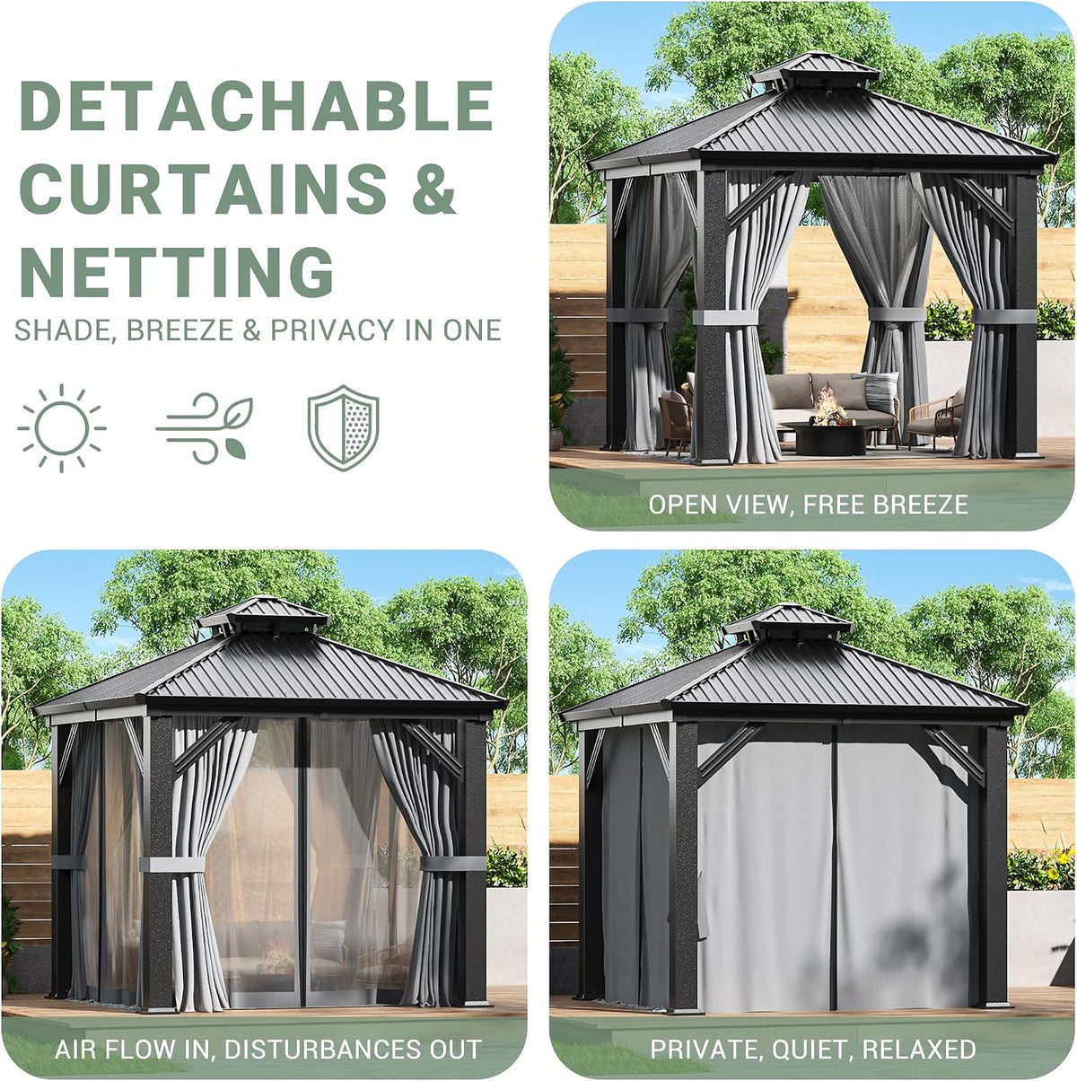 Aluminum Hardtop Gazebo Curtains Netting