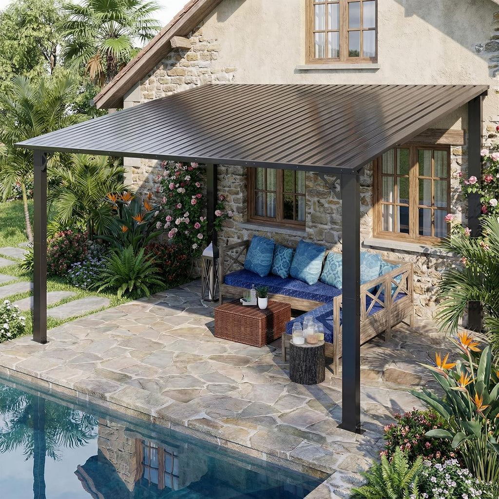 Black Metal Lean-To Patio Gazebo