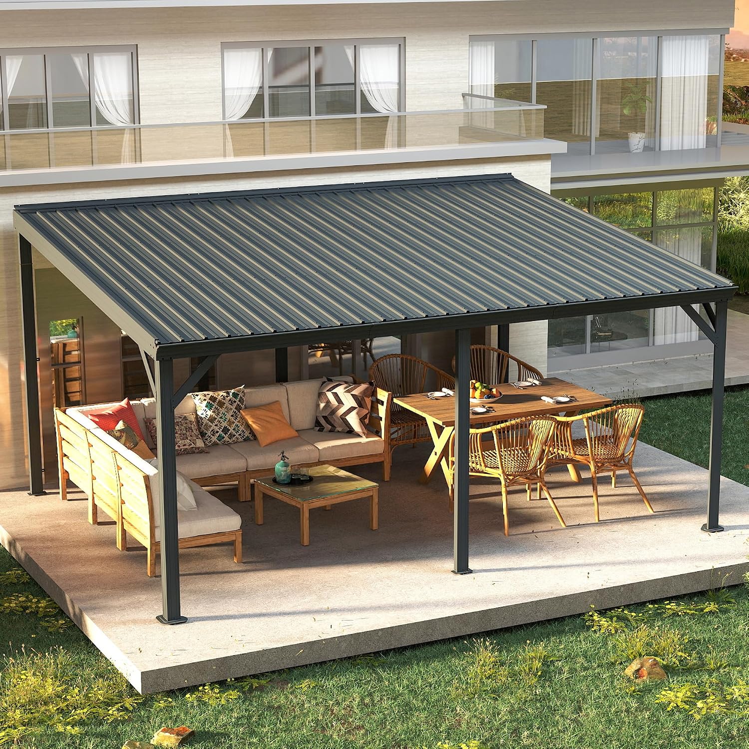 Wall Mounted Grey Lean-To Gazebo