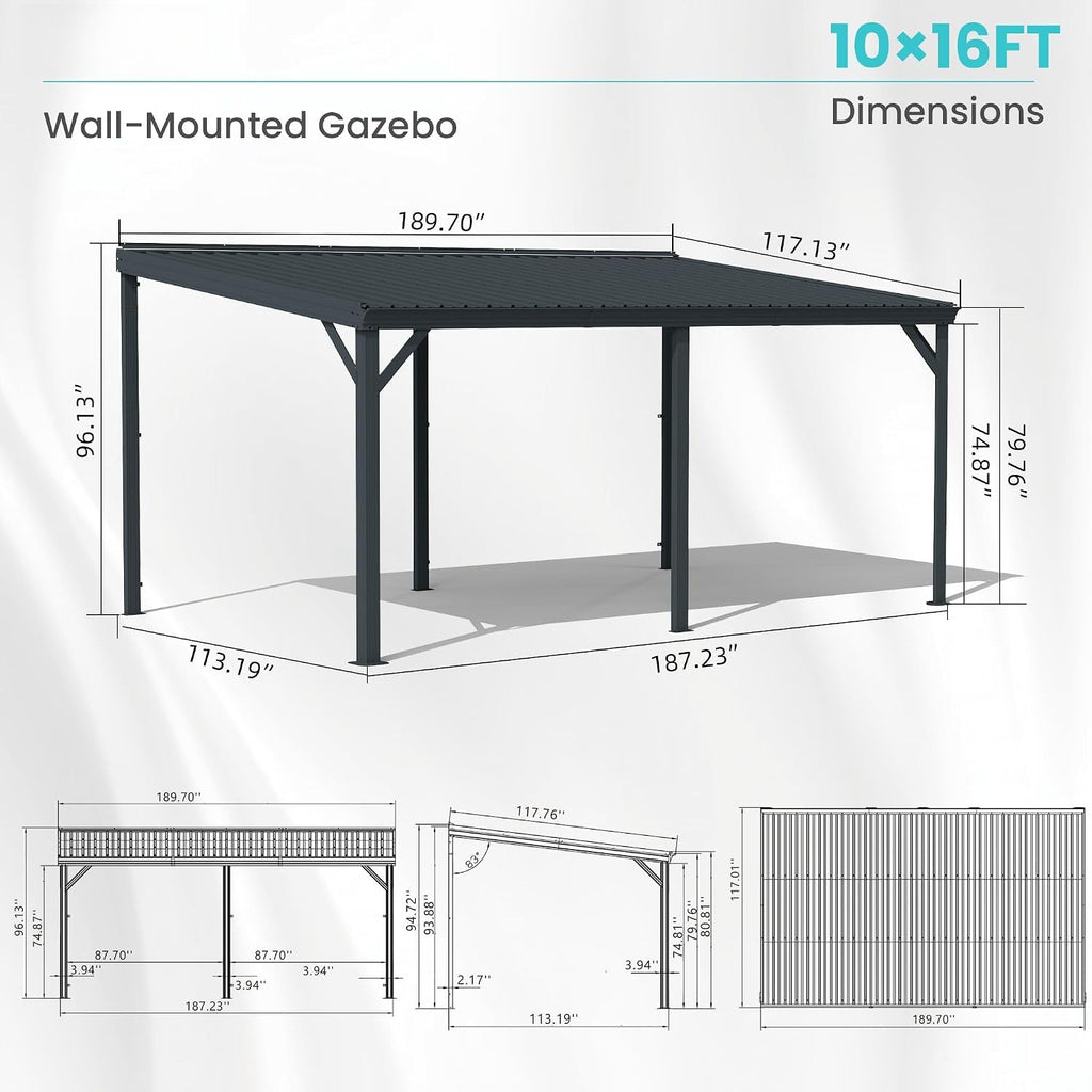 Wall Mounted Grey Lean-To Gazebo