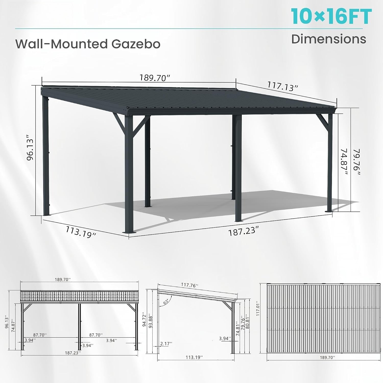 Wall Mounted Grey Lean-To Gazebo