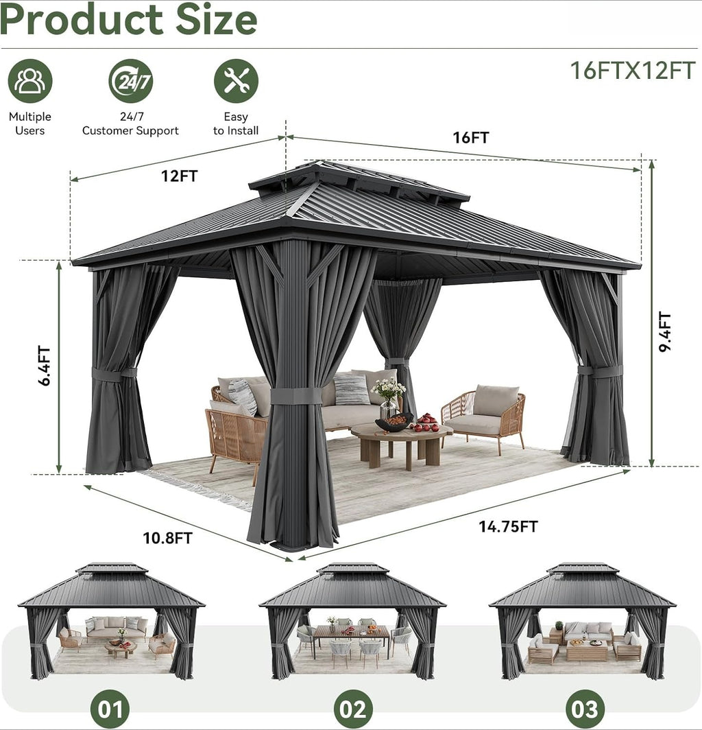 Steel Hardtop Double Roof Gazebo